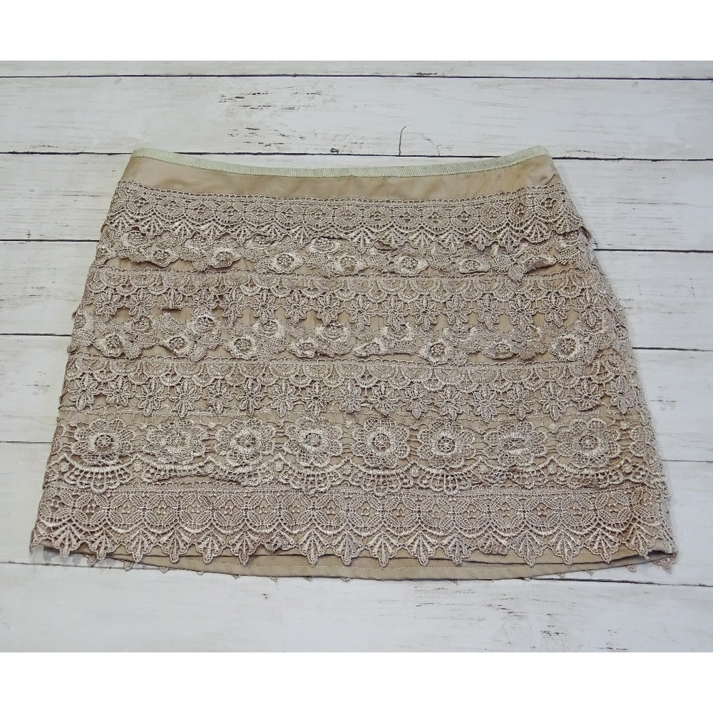 Tini Lili Beige Tiered Lace Mini Skirt